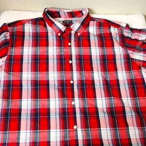 Red plaid short sleeve collar button-up lightweight shirt size 3xl